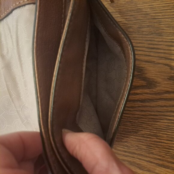 MICHAEL KORS Naomi Brown Glazed Leather Small Crossbody Messenger Zipper Detail - Picture 12 of 15